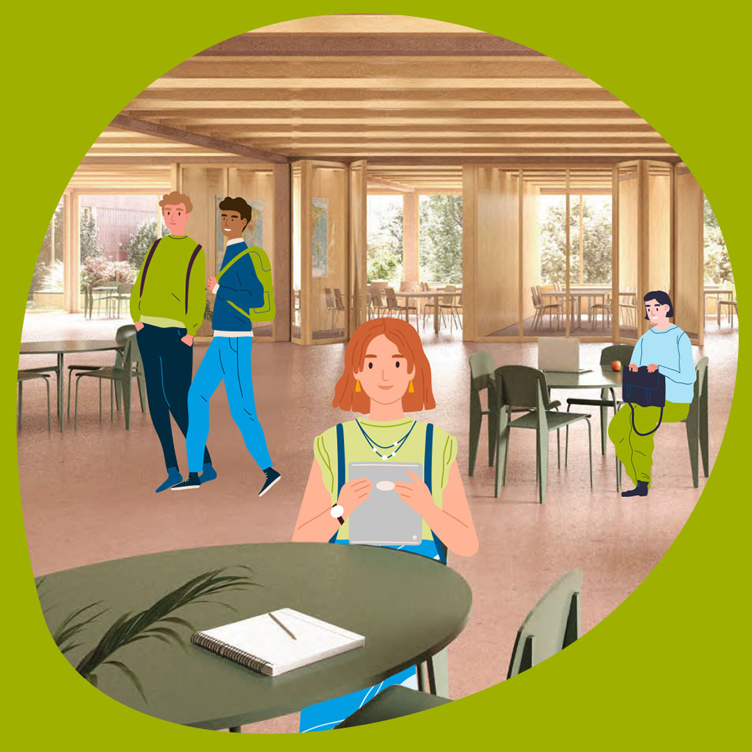 Schule von innen mit Schülern